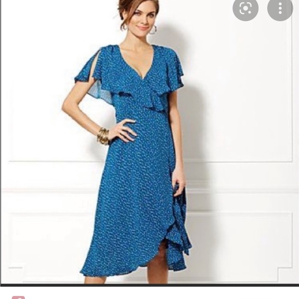 Eva Mendes Polka Dot Wrap Dress Blue New NWT Size 14